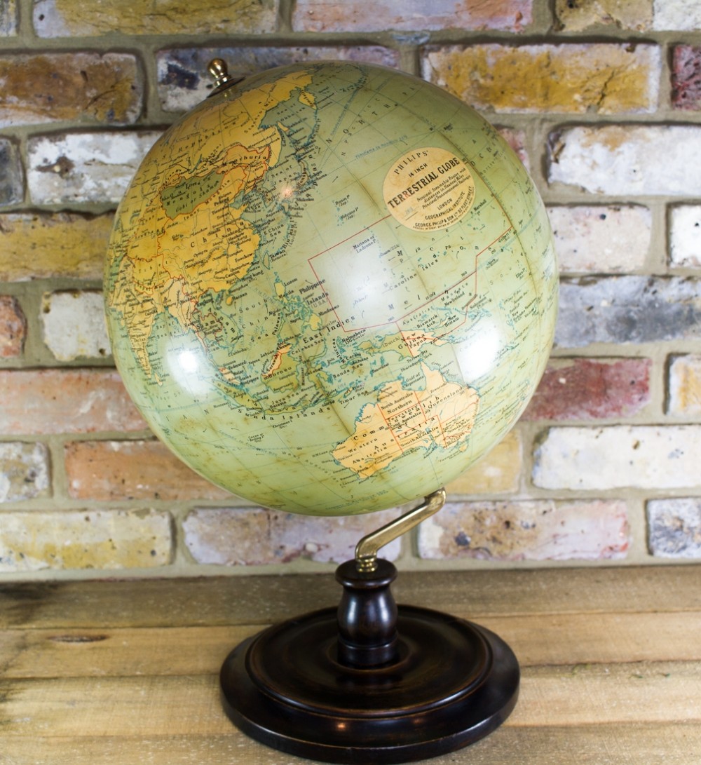 Large 14 inch Phillips London Terrestrial Globe 