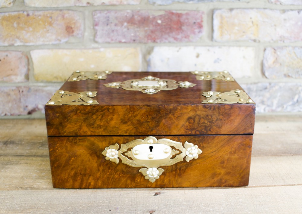 Burr Walnut and Brass Ladies Box c.1870