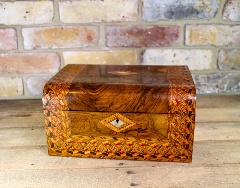 Burr Walnut Tunbridge Ware Table Box c.1880