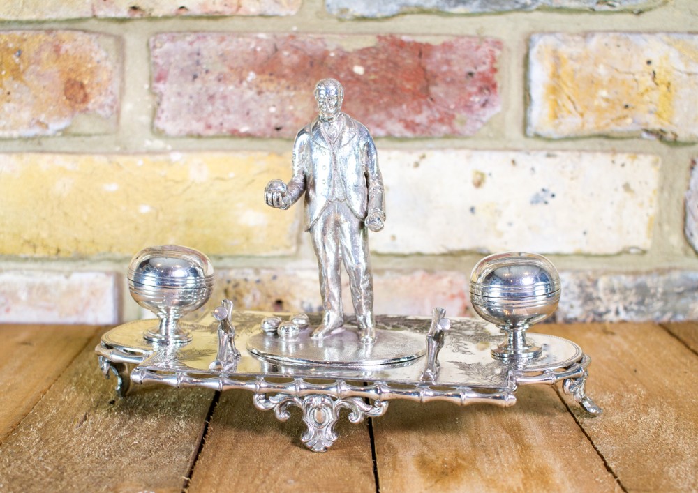 A Silver Bowling Ball Ink and Pen Holder C.1920