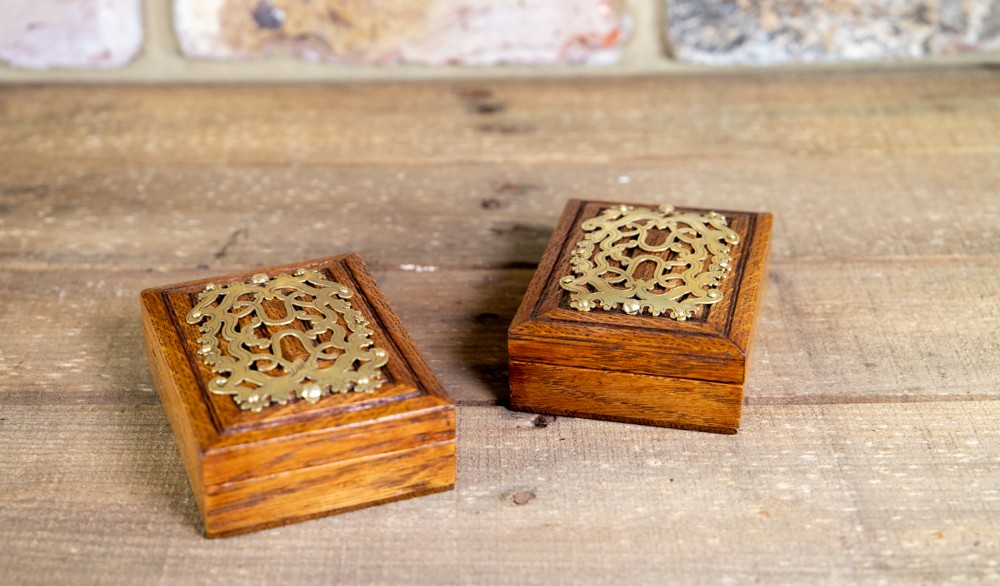 Pair of Oak & Brass Card Boxes
