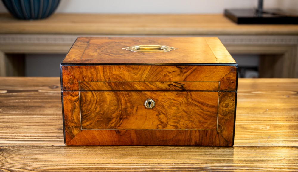 Burr Walnut Work Box Victorian 1870