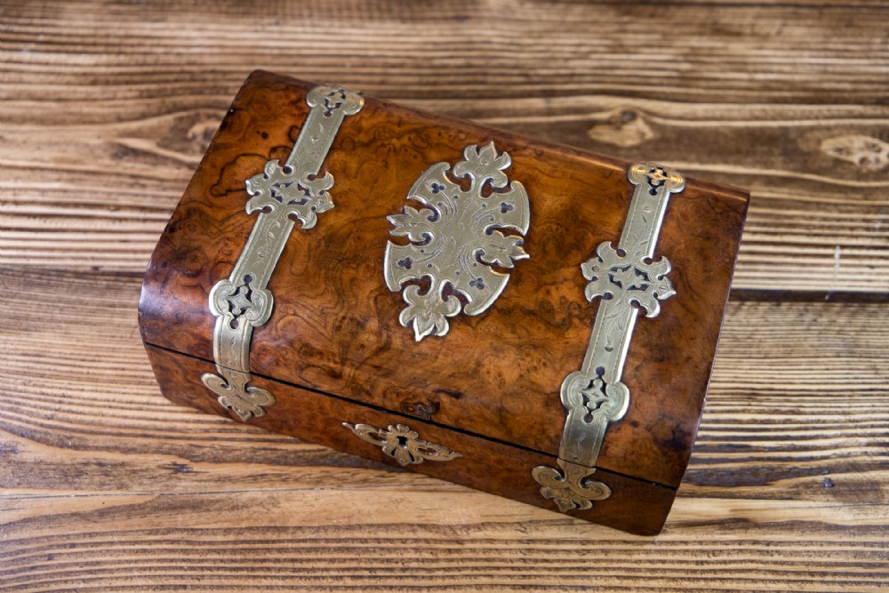Burr Walnut & Brass Jewellery Box 1860