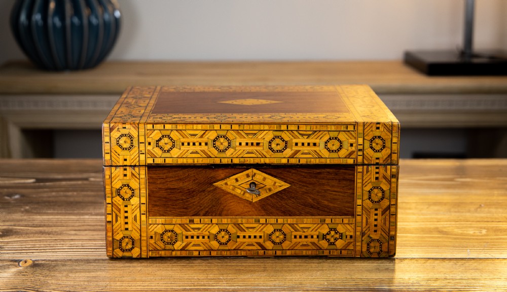 Figured Walnut Tunbridge Ware Box 1880