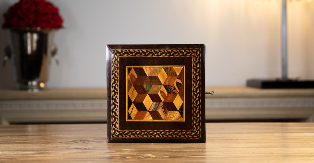 Tunbridge Ware Perspective Cube work Box 1880