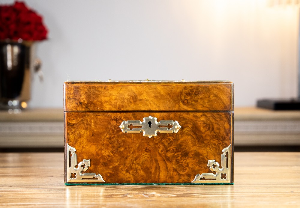Burr Walnut & Brass Tea Caddy 1860