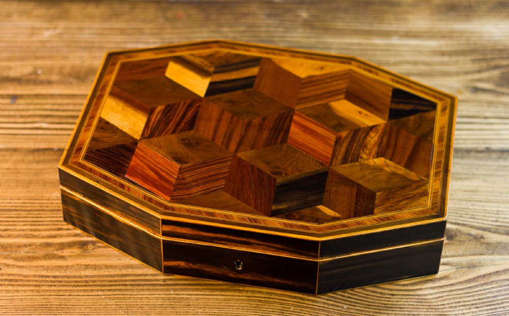 Octagonal Coromandel Inlaid Card Box 1850
