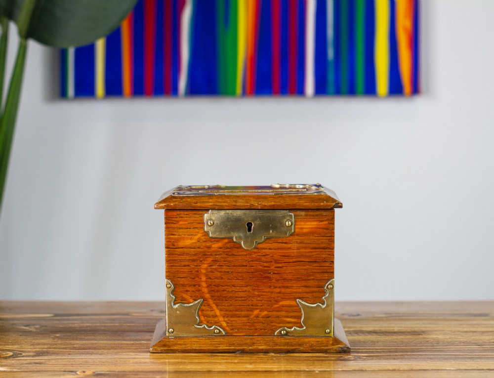 1920's Oak & Brass Cigarette Box