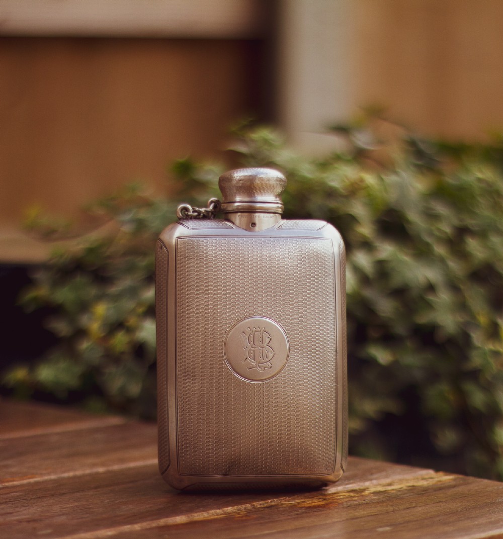 Victorian Engine Turned Silver Hip Flask 1870