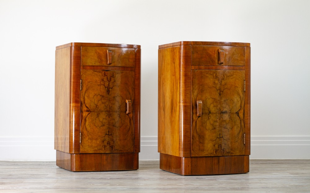 Pair of Art Deco Walnut Bedside Cabinets