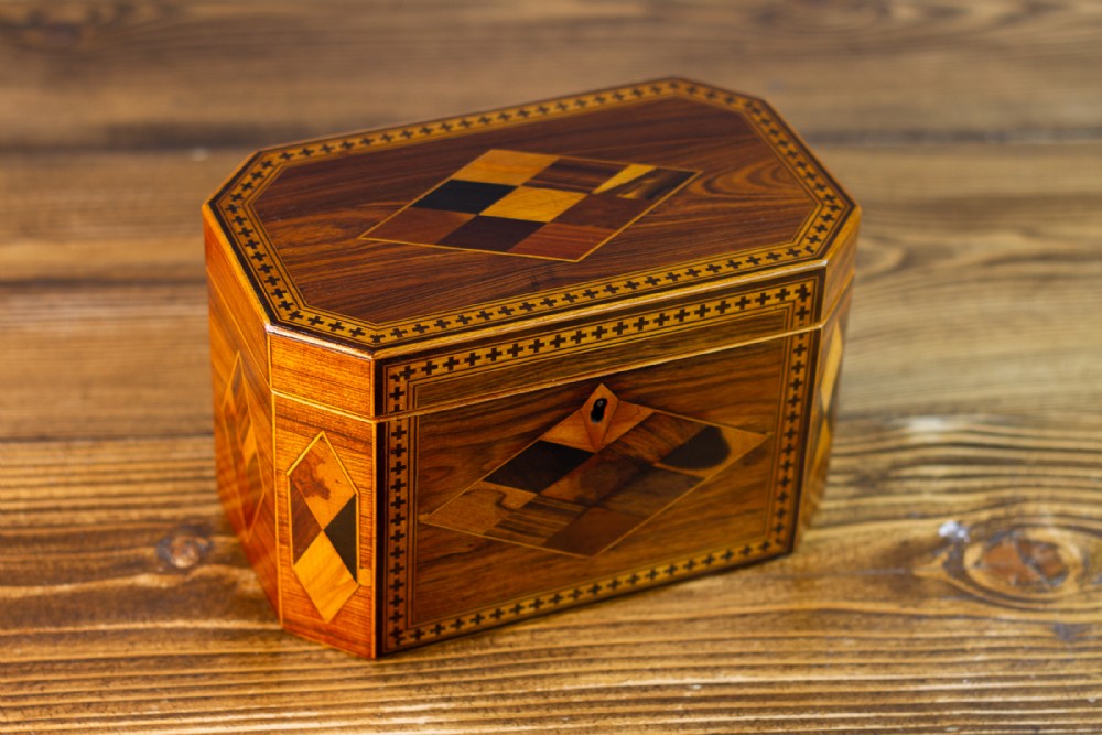 Tunbridge Ware 8 Sided Tea Caddy 1870