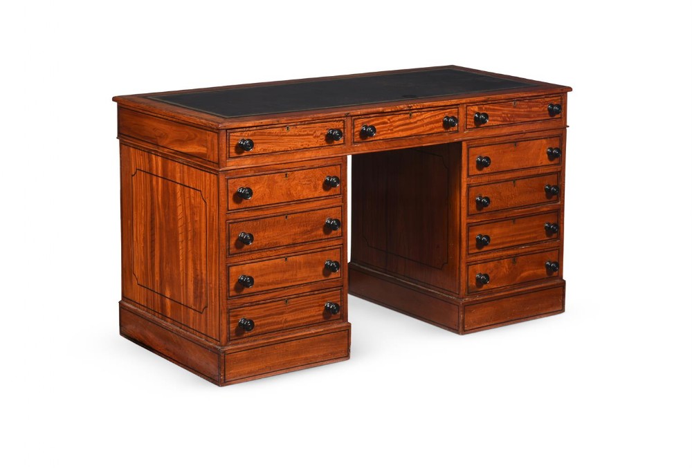 Victorian Satinwood Pedestal Desk c.1880
