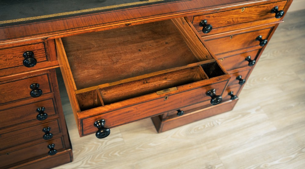 Victorian Satinwood Pedestal Desk c.1880 View V