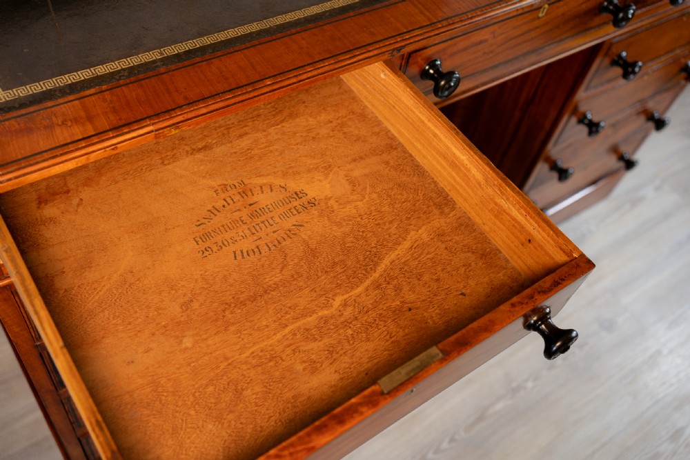 Victorian Satinwood Pedestal Desk c.1880 View VII