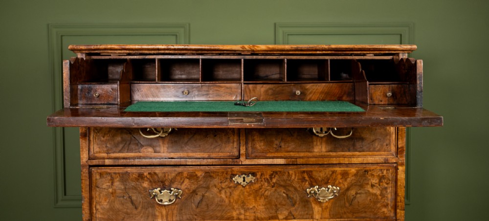 George II Burr Walnut Secretaire Chest of Drawers View IX