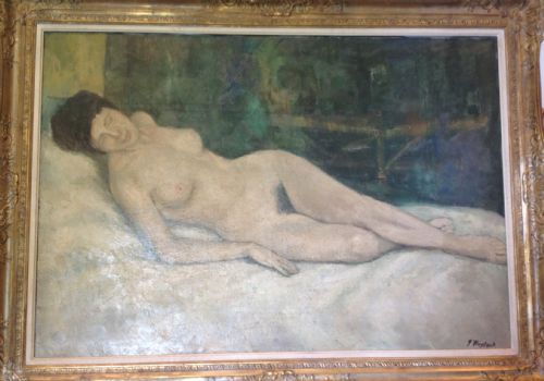 Large Oil on Canvas of Female Nude, Circa 1950