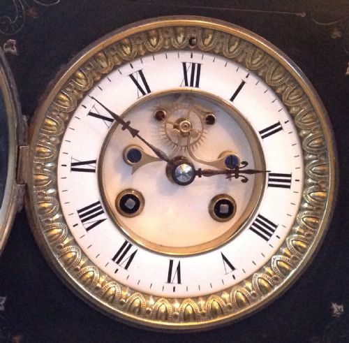 FRENCH ARCHITECTURAL MARBLE MANTLE CLOCK - ADDITIONAL PHOTO 1