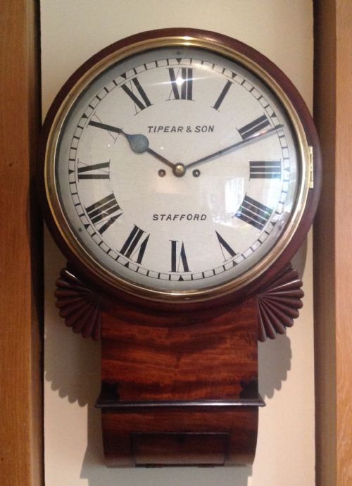 19th Century Drop Dial Mahogany Striking Wall Clock