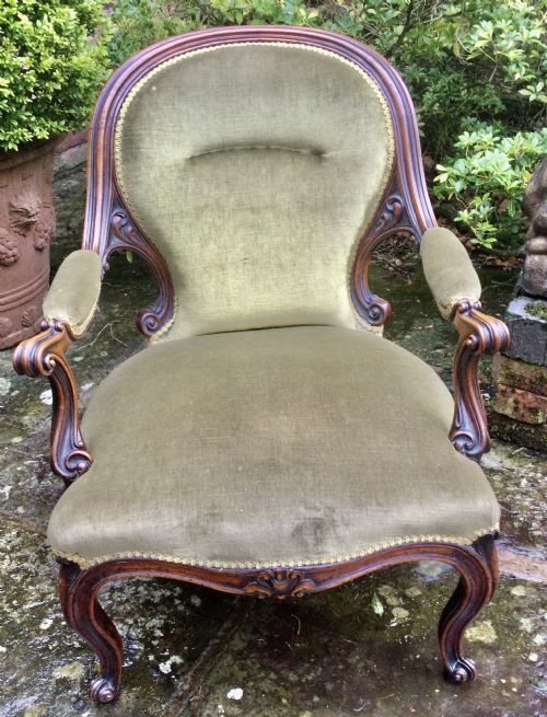 VICTORIAN WALNUT FRAMED OPEN ARMCHAIR - ADDITIONAL PHOTO 1