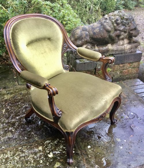 VICTORIAN WALNUT FRAMED OPEN ARMCHAIR - ADDITIONAL PHOTO 2
