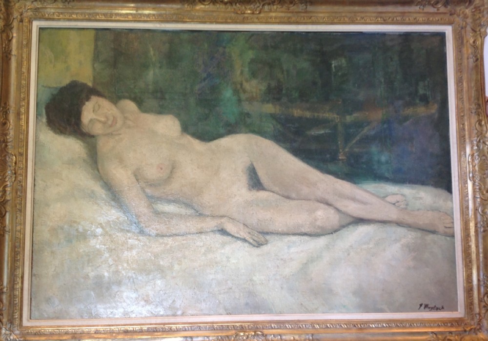 Large oil on canvas of female nude, circa 1950