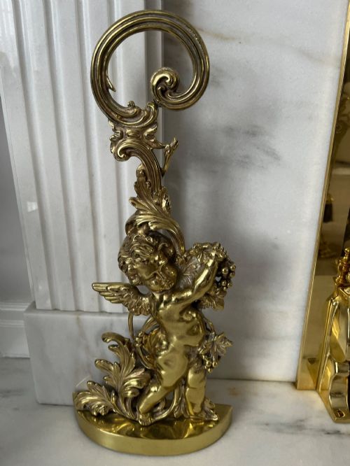 LARGE PUTTI CHERUB BRASS DOOR STOP 
