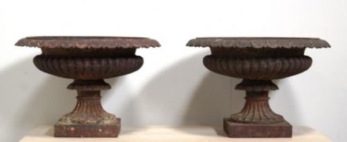 Pair of Mid-victorian Antique Cast Iron Urns
