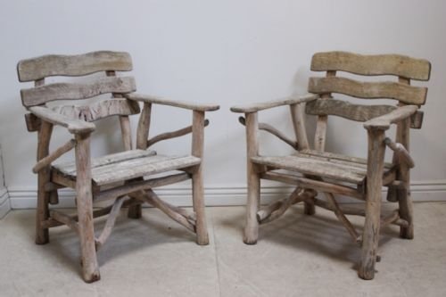 Pair 1930'S Oak Garden Chairs