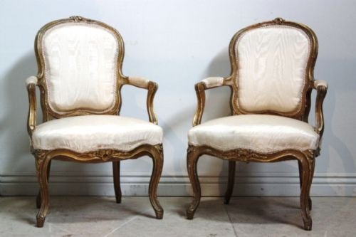 Pair of French Antique Gilt Fauteil Armchairs