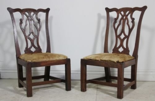 Pair of Children's Georgian Antique Oak Chairs