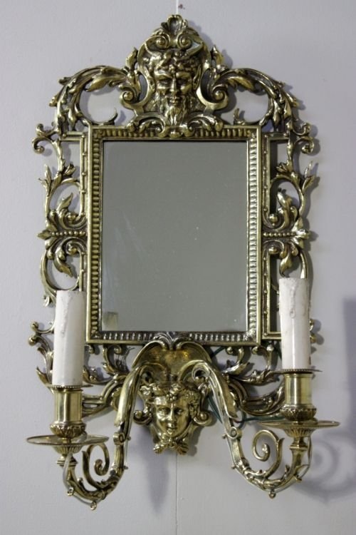 Quality 19th Century Brass Mirror with Sconces