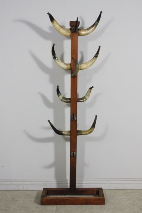 19th Century Antique Oak & Horn Coat Stand