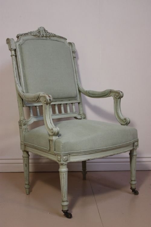 French Antique Upholstered Open Armchair