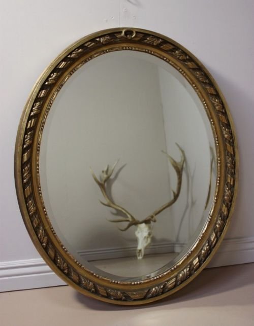 Large Late 19th Century Oval Gilt Antique Mirror