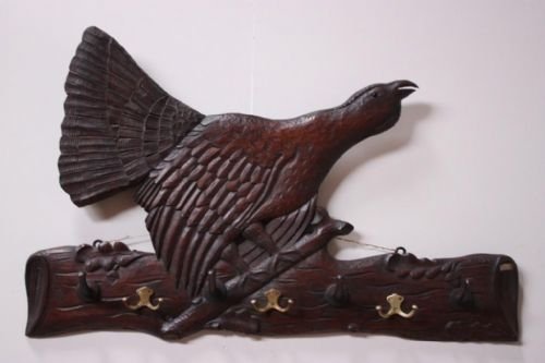 1920'S Carved Oak Capercaillie Coat Rack