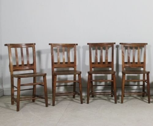 Set of 4 Antique Elm Chapel Chairs