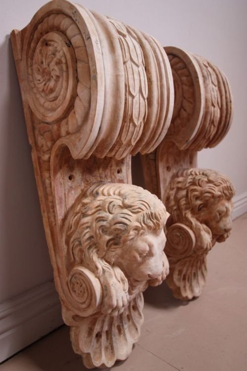 Pair of English Antique Terracotta Corbels