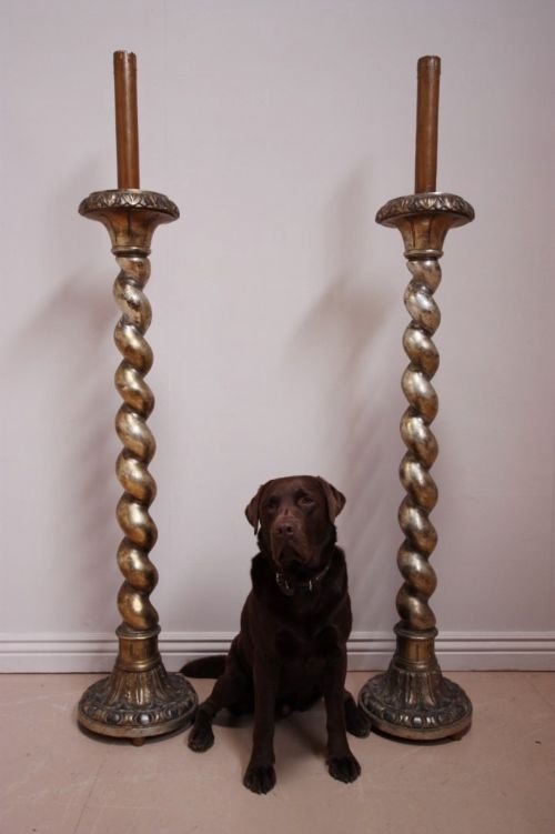 Pair of Silver Gilt Antique Standard Lamps