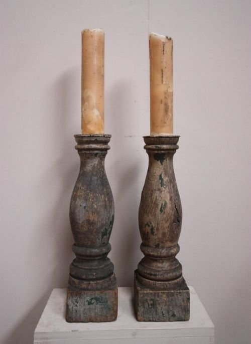 Pair of 18th Century Oak Candle Stands