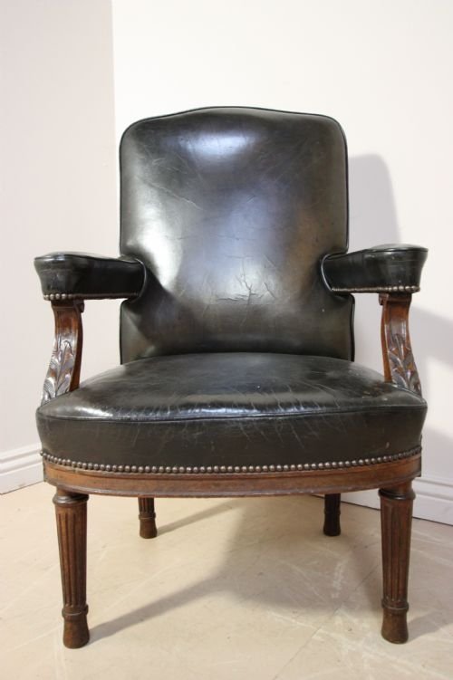 19th Century Antique Leather Library/desk Chair