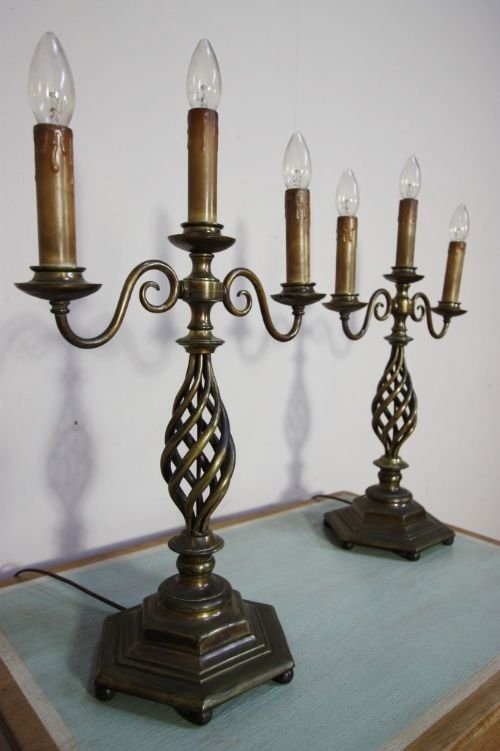 Pair of Antique Edwardian Brass Lamps
