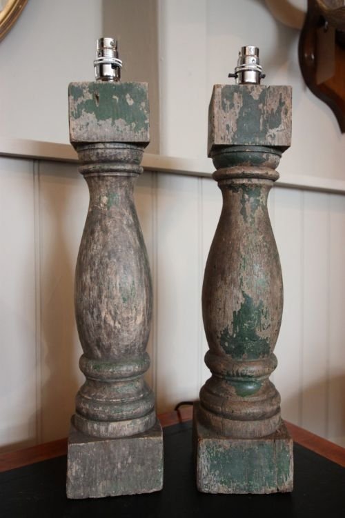 Pair 18th Century Oak Baluster Lamps