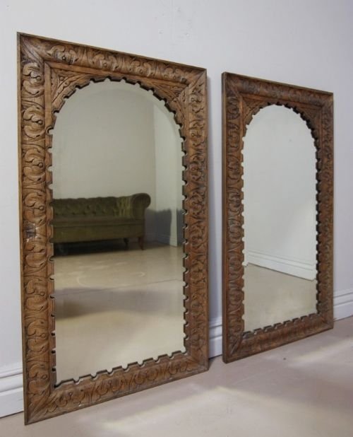 Pair of Antique 19th Century Gothic Oak Mirrors