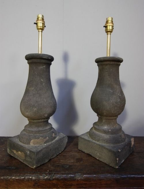 Pair of 18th Century Antique Stone Baluster Lamps