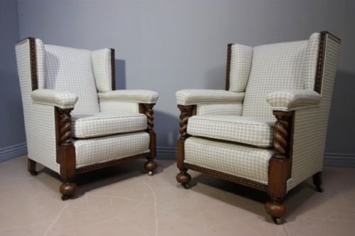 Large Pair of Antique Upholstered Armchairs