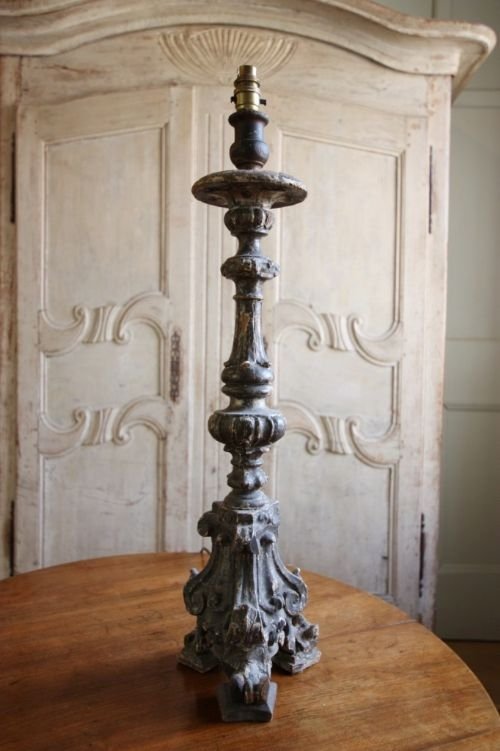18th Century Italian Carved Silver Gilt Table Lamp