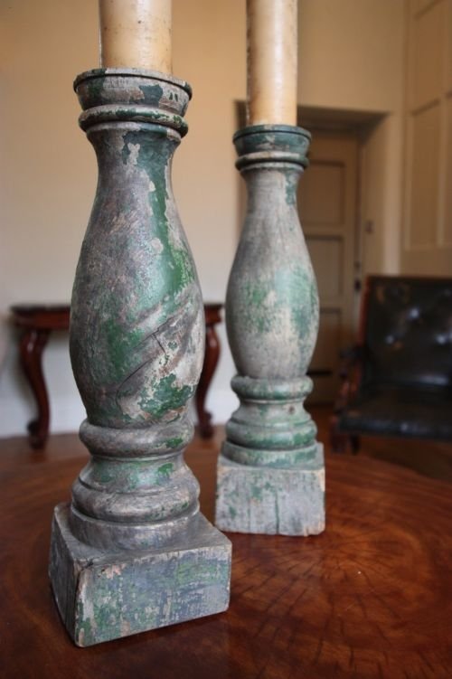Pair of 18th Century Oak Column Candlestands