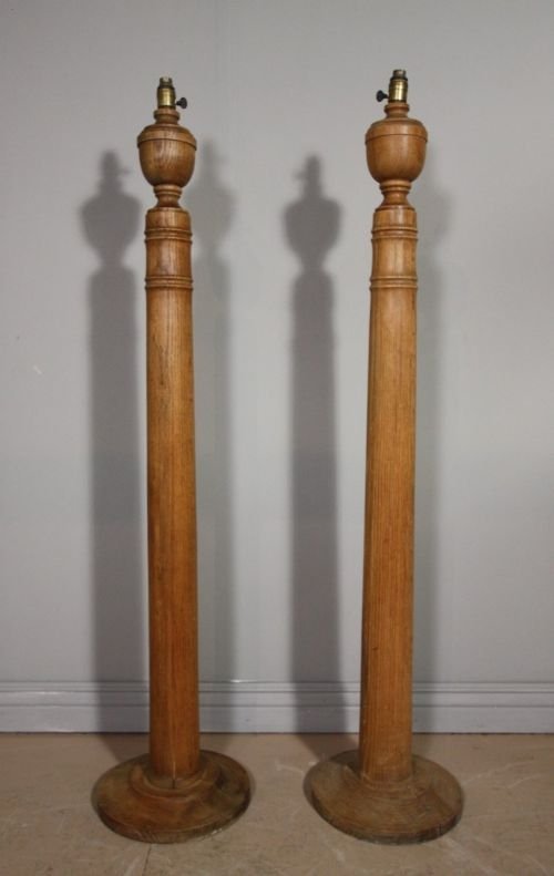Pair of Antique Oak Standard Lamps