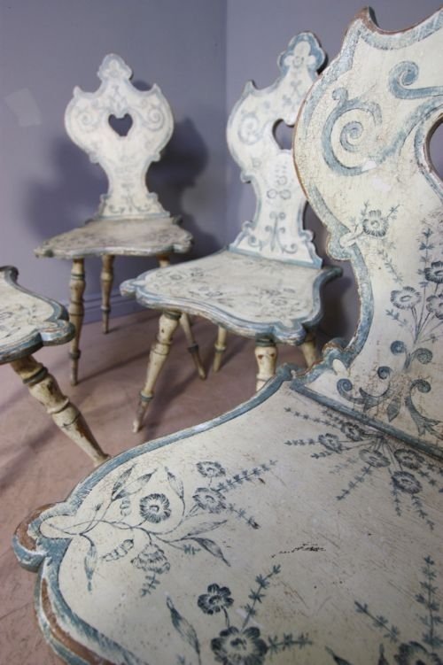 Set of Four Swedish Antique Painted Dining Chairs
