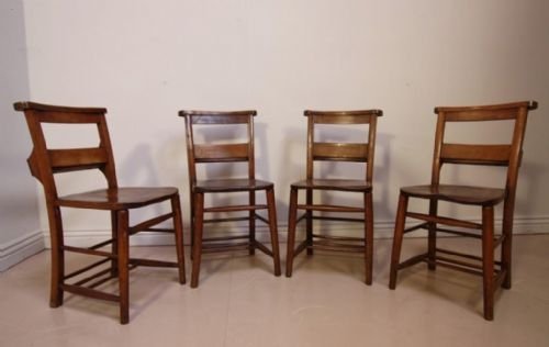 Set of 4 English Antique Victorian Chapel Chairs